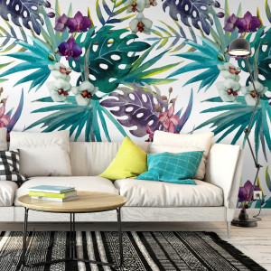 Tapeta na ścianę - turquoise monstera , rodzaj - próbka tapety 50x50cm