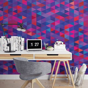 Fioletowe trójkąty - designerska tapeta ścienna , rodzaj - tapeta flizelinowa