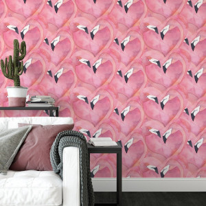 Tapeta na ścianę - flamingos crowd , rodzaj - próbka tapety 50x50cm