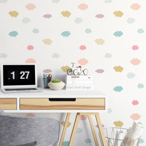 Kolorowe chmurki - tapeta do dziecięcego wnętrza , rodzaj - tapeta flizelinowa laminowana