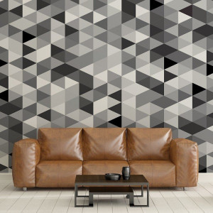 Czarno-szare trójkąty - nowoczesna tapeta ścienna , rodzaj - próbka tapety 50x50cm