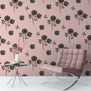 Tapeta na ścianę - pink-black flowers , rodzaj - tapeta flizelinowa laminowana