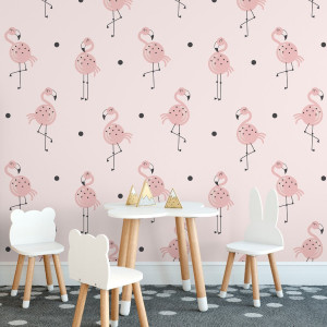 Tapeta dziecięca - baby flamingos , rodzaj - tapeta flizelinowa