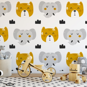 Tapeta dziecięca - dog and elephant , rodzaj - tapeta winylowa strukturalna