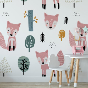Tapeta dziecięca - fox in the woods , rodzaj - próbka tapety 50x50cm