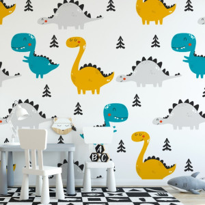 Tapeta dziecięca - happy dino , rodzaj - tapeta flizelinowa