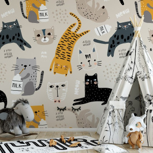 Tapeta dziecięca - milky kittens , rodzaj - tapeta winylowa strukturalna