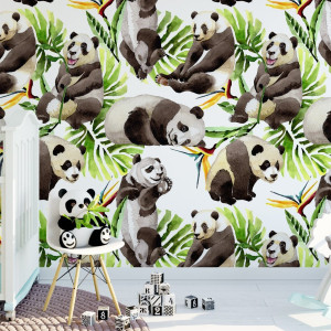 Tapeta dziecięca - panda in tropics , rodzaj - próbka tapety 50x50cm