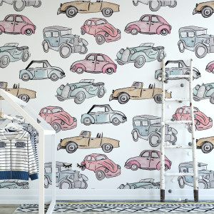 Tapeta dziecięca - retro colorcars , rodzaj - próbka tapety 50x50cm