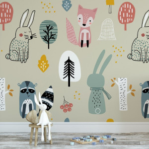 Tapeta dziecięca - woodland babies , rodzaj - tapeta winylowa strukturalna