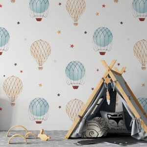 Tapeta dla dzieci - air balloons & stars , rodzaj - próbka tapety 50x50cm