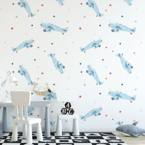 Tapeta dla dzieci - blue planes , rodzaj - tapeta flizelinowa