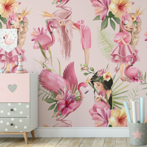 Tapeta dla dzieci - flamingo kingdom , rodzaj - tapeta flizelinowa laminowana