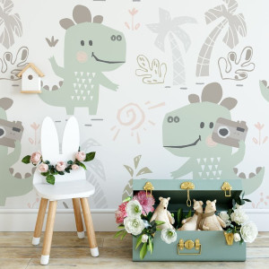 Tapeta dla dzieci - pastel dino , rodzaj - tapeta winylowa strukturalna