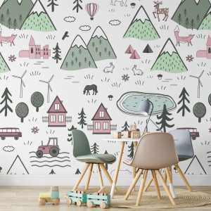 Tapeta dla dzieci - scandi village , rodzaj - tapeta flizelinowa laminowana