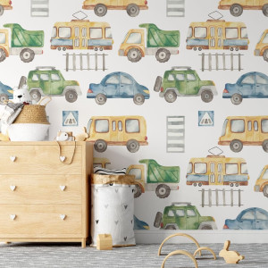 Tapeta dla dzieci - vehicle world , rodzaj - tapeta winylowa strukturalna