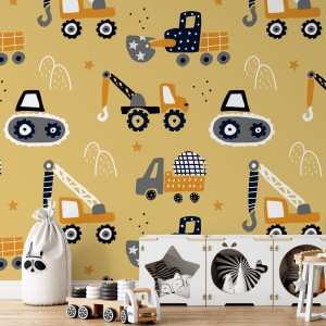 Tapeta dla dzieci - bulldozers art , rodzaj - próbka tapety 50x50cm