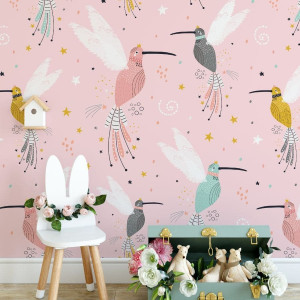 Tapeta dla dzieci - crowny birds , rodzaj - tapeta winylowa strukturalna