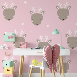 Tapeta dla dzieci - deers in pink , rodzaj - tapeta flizelinowa