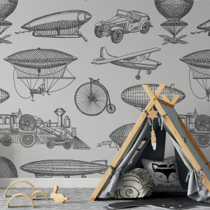 Tapeta dla dzieci - retro vehicles , rodzaj - tapeta winylowa strukturalna