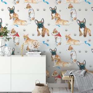 Tapeta na ścianę - dog lovers , rodzaj - tapeta winylowa strukturalna
