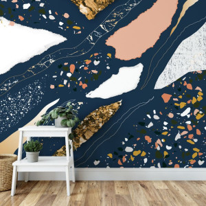 Tapeta na ścianę - navy blue terazzo , rodzaj - tapeta flizelinowa