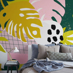 Tapeta na ścianę - patchwork monstera , rodzaj - tapeta winylowa strukturalna