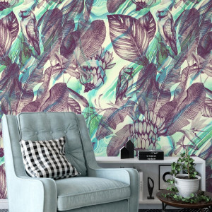 Tapeta na ścianę - tropical parrots , rodzaj - tapeta flizelinowa laminowana