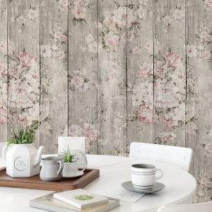 Tapeta na ścianę - vintage roses boards , rodzaj - tapeta winylowa strukturalna