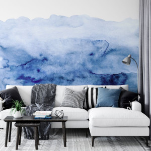 Tapeta na ścianę - watercolor blue , rodzaj - tapeta flizelinowa