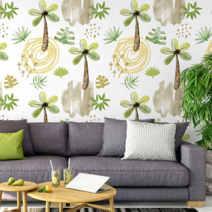 Tapeta na ścianę - watercolor palms , rodzaj - tapeta flizelinowa