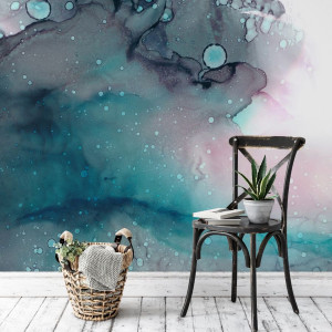 Tapeta na ścianę - watercolor turquoise , rodzaj - tapeta winylowa strukturalna