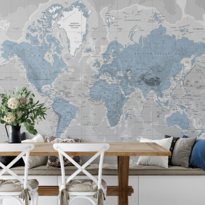 Tapeta na ścianę - blue world map , rodzaj - tapeta flizelinowa