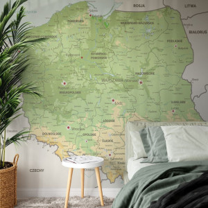 Tapeta na ścianę - mapa polski , rodzaj - tapeta flizelinowa laminowana