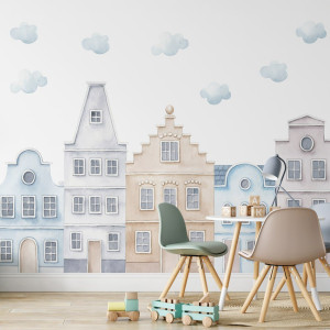 Tapeta dla dzieci - scandi houses , rodzaj - tapeta winylowa strukturalna