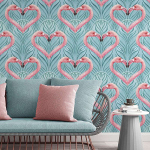 Tapeta na ścianę - flamingo love , rodzaj - próbka tapety 50x50cm