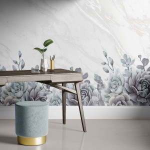 Tapeta na ścianę - flowers on marble , rodzaj - tapeta flizelinowa laminowana