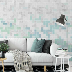Tapeta na ścianę - minty tiles , rodzaj - tapeta flizelinowa laminowana
