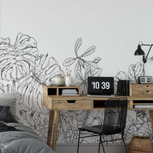 Tapeta na ścianę - monochrome plants , rodzaj - tapeta winylowa strukturalna