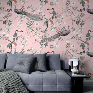 Tapeta na ścianę - peacock pink , rodzaj - tapeta winylowa strukturalna