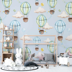 Tapeta dla dzieci - blue-green balloons , rodzaj - tapeta flizelinowa laminowana