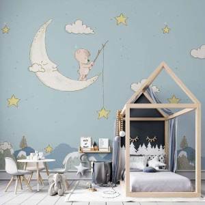 Tapeta dla dzieci - fishing moonbear , rodzaj - tapeta flizelinowa laminowana