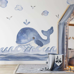 Tapeta dla dzieci - happy whale , rodzaj - próbka tapety 50x50cm