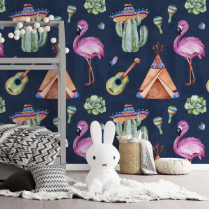 Tapeta dla dzieci - latino flamingo , rodzaj - tapeta flizelinowa