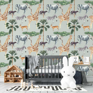 Tapeta dla dzieci - minty zoo , rodzaj - tapeta flizelinowa
