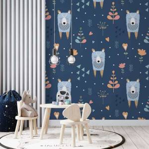 Tapeta dla dzieci - navy blue woodland , rodzaj - tapeta flizelinowa