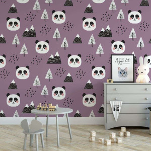 Tapeta dla dzieci - panda purple , rodzaj - tapeta winylowa strukturalna