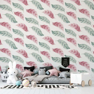 Tapeta dla dzieci - pinkmint feathers , rodzaj - tapeta flizelinowa