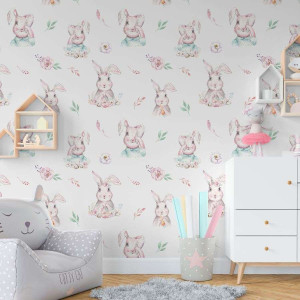 Tapeta dla dzieci - shy rabbits , rodzaj - tapeta winylowa strukturalna