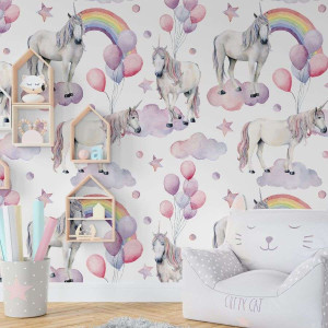 Tapeta dla dzieci - sky unicorns , rodzaj - tapeta flizelinowa laminowana